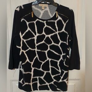 Michael Kors Giraffe Print Black and Ivory Top